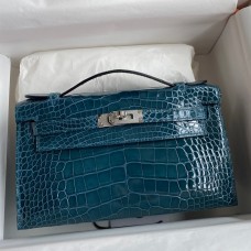 Hermes Kelly Pochette Handmade Bag In Colvert Shiny Alligator Leather Hermes Kelly Pochette Handmade Bag In Colvert Shiny Alligator Leather