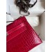 Hermes Kelly Pochette Handmade Bag In Rose Extreme Shiny Alligator Leather