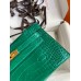 Hermes Kelly Pochette Handmade Bag In Vert Emerald Shiny Alligator Leather