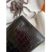 Hermes Kelly Pochette Handmade Bag In Black Shiny Alligator Leather Hermes Kelly Pochette Handmade Bag In Black Shiny Alligator Leather