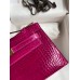 Hermes Kelly Pochette Handmade Bag In Rose Scheherazade Shiny Alligator Leather