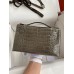Hermes Kelly Pochette Handmade Bag In Taupe Shiny Alligator Leather