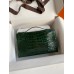 Hermes Kelly Pochette Handmade Bag In Vert Fonce Shiny Alligator Leather