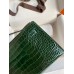 Hermes Kelly Pochette Handmade Bag In Vert Fonce Shiny Alligator Leather