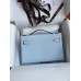 Hermes Kelly Pochette Handmade Bag In Blue Brume Epsom Calfskin Hermes Kelly Pochette Handmade Bag In Blue Brume Epsom Calfskin