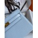 Hermes Kelly Pochette Handmade Bag In Blue Brume Epsom Calfskin Hermes Kelly Pochette Handmade Bag In Blue Brume Epsom Calfskin