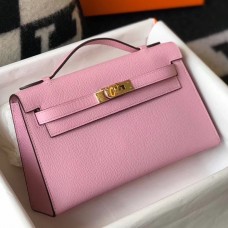 Hermes Kelly Pochette Bag In Mauve Sylvestre Epsom Leather Hermes Kelly Pochette Bag In Mauve Sylvestre Epsom Leather