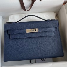 Hermes Kelly Pochette Handmade Bag In Blue Saphir Epsom Calfskin Hermes Kelly Pochette Handmade Bag In Blue Saphir Epsom Calfskin
