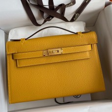 Hermes Kelly Pochette Handmade Bag In Jaune Ambre Epsom Calfskin Hermes Kelly Pochette Handmade Bag In Jaune Ambre Epsom Calfskin