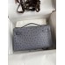 Hermes Kelly Pochette Handmade Bag In Gris Agate Ostrich Leather Hermes Kelly Pochette Handmade Bag In Gris Agate Ostrich Leather