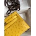 Hermes Kelly Pochette Handmade Bag In Jaune Ambre Ostrich Leather