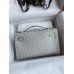 Hermes Kelly Pochette Handmade Bag In Pearl Grey Ostrich Leather Hermes Kelly Pochette Handmade Bag In Pearl Grey Ostrich Leather