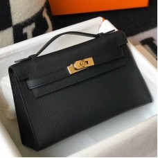 Hermes Kelly Pochette Bag In Black Epsom Leather Hermes Kelly Pochette Bag In Black Epsom Leather