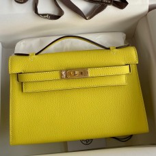 Hermes Kelly Pochette Handmade Bag In Lime Epsom Calfskin Hermes Kelly Pochette Handmade Bag In Lime Epsom Calfskin