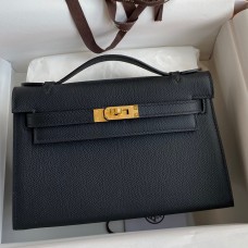 Hermes Kelly Pochette Handmade Bag In Black Epsom Calfskin Hermes Kelly Pochette Handmade Bag In Black Epsom Calfskin