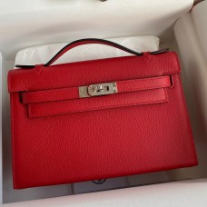 Hermes Kelly Pochette Handmade Bag In Red Epsom Calfskin Hermes Kelly Pochette Handmade Bag In Red Epsom Calfskin