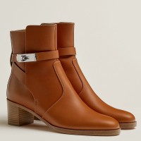 Hermes Frenchie 50mm Ankle Boots In Brown Calfskin Hermes Frenchie 50mm Ankle Boots In Brown Calfskin