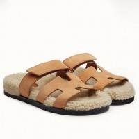 Hermes Women's Chypre Sandals in Beige Suede with Shearling Hermes Women's Chypre Sandals in Beige Suede with Shearling
