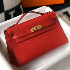 Hermes Kelly Pochette Bag In Red Epsom Leather Hermes Kelly Pochette Bag In Red Epsom Leather