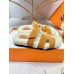 Hermes Womens Chypre Sandals in Tan Suede with Shearling