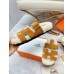 Hermes Womens Chypre Sandals in Tan Suede with Shearling