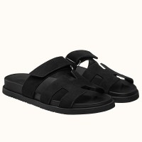Hermes Women's Chypre Sandals In Black Suede Calfskin Hermes Women's Chypre Sandals In Black Suede Calfskin