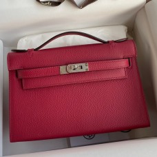 Hermes Kelly Pochette Handmade Bag In Ruby Epsom Calfskin Hermes Kelly Pochette Handmade Bag In Ruby Epsom Calfskin