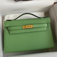 Hermes Kelly Pochette Handmade Bag In Vert Cypres Epsom Calfskin Hermes Kelly Pochette Handmade Bag In Vert Cypres Epsom Calfskin