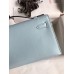 Hermes Kelly Pochette Handmade Bag In Blue Brume Swift Calfskin Hermes Kelly Pochette Handmade Bag In Blue Brume Swift Calfskin