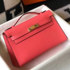 Hermes Kelly Pochette Bag In Rose Lipstick Epsom Leather Hermes Kelly Pochette Bag In Rose Lipstick Epsom Leather