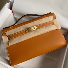 Hermes Kelly Pochette Handmade Bag In Gold Swift Calfskin Hermes Kelly Pochette Handmade Bag In Gold Swift Calfskin