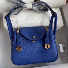 Hermes Mini Lindy Handmade Bag In Blue Electric Clemence Leather Hermes Mini Lindy Handmade Bag In Blue Electric Clemence Leather
