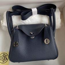 Hermes Mini Lindy Handmade Bag In Blue Nuit HHL19clbnClemence Leather Hermes Mini Lindy Handmade Bag In Blue Nuit HHL19clbnClemence Leather