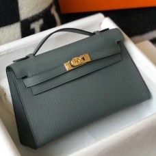 Hermes Kelly Pochette Bag In Vert Amande Epsom Leather Hermes Kelly Pochette Bag In Vert Amande Epsom Leather