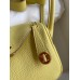 Hermes Mini Lindy Handmade Bag In Jaune Poussin Clemence Leather Hermes Mini Lindy Handmade Bag In Jaune Poussin Clemence Leather