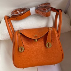Hermes Mini Lindy Handmade Bag In Orange Clemence Leather Hermes Mini Lindy Handmade Bag In Orange Clemence Leather