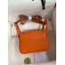 Hermes Mini Lindy Handmade Bag In Orange Clemence Leather Hermes Mini Lindy Handmade Bag In Orange Clemence Leather
