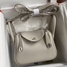 Hermes Mini Lindy Handmade Bag In Pearl Grey Clemence Leather Hermes Mini Lindy Handmade Bag In Pearl Grey Clemence Leather