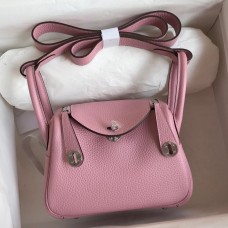 Hermes Mini Lindy Handmade Bag In Pink Clemence Leather Hermes Mini Lindy Handmade Bag In Pink Clemence Leather