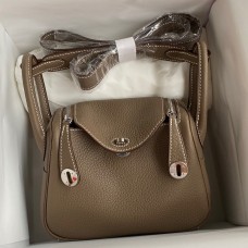Hermes Mini Lindy Handmade Bag In Taupe Clemence Leather Hermes Mini Lindy Handmade Bag In Taupe Clemence Leather