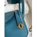 Hermes Mini Lindy Handmade Bag In Vert Bosphore Clemence Leather Hermes Mini Lindy Handmade Bag In Vert Bosphore Clemence Leather