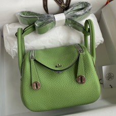 Hermes Mini Lindy Handmade Bag In Vert Cypres Clemence Leather Hermes Mini Lindy Handmade Bag In Vert Cypres Clemence Leather