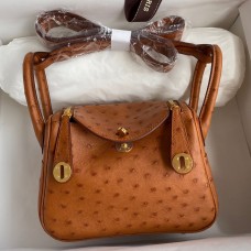 Hermes Mini Lindy Handmade Bag In Gold Ostrich Leather Hermes Mini Lindy Handmade Bag In Gold Ostrich Leather