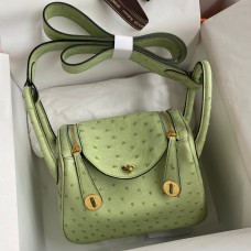 Hermes Mini Lindy Handmade Bag In Vert Cypres Ostrich Leather Hermes Mini Lindy Handmade Bag In Vert Cypres Ostrich Leather