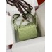 Hermes Mini Lindy Handmade Bag In Vert Cypres Ostrich Leather