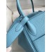 Hermes Lindy 26 Handmade Bag In Blue Atoll Clemence Leather Hermes Lindy 26 Handmade Bag In Blue Atoll Clemence Leather