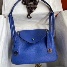 Hermes Lindy 26 Handmade Bag In Blue Electric Clemence Leather Hermes Lindy 26 Handmade Bag In Blue Electric Clemence Leather
