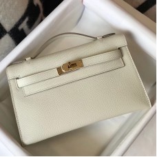 Hermes Kelly Pochette Bag In White Epsom Leather Hermes Kelly Pochette Bag In White Epsom Leather