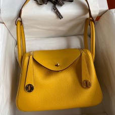 Hermes Lindy 26 Handmade Bag In Jaune Ambre Clemence Leather Hermes Lindy 26 Handmade Bag In Jaune Ambre Clemence Leather