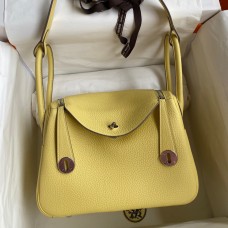 Hermes Lindy 26 Handmade Bag In Jaune Poussin Clemence Leather Hermes Lindy 26 Handmade Bag In Jaune Poussin Clemence Leather